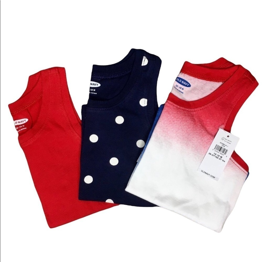 OLD NAVY Jersey Tank Top Americana Patriotic 3PC Bundle 12-18 MONTHS 4th of July